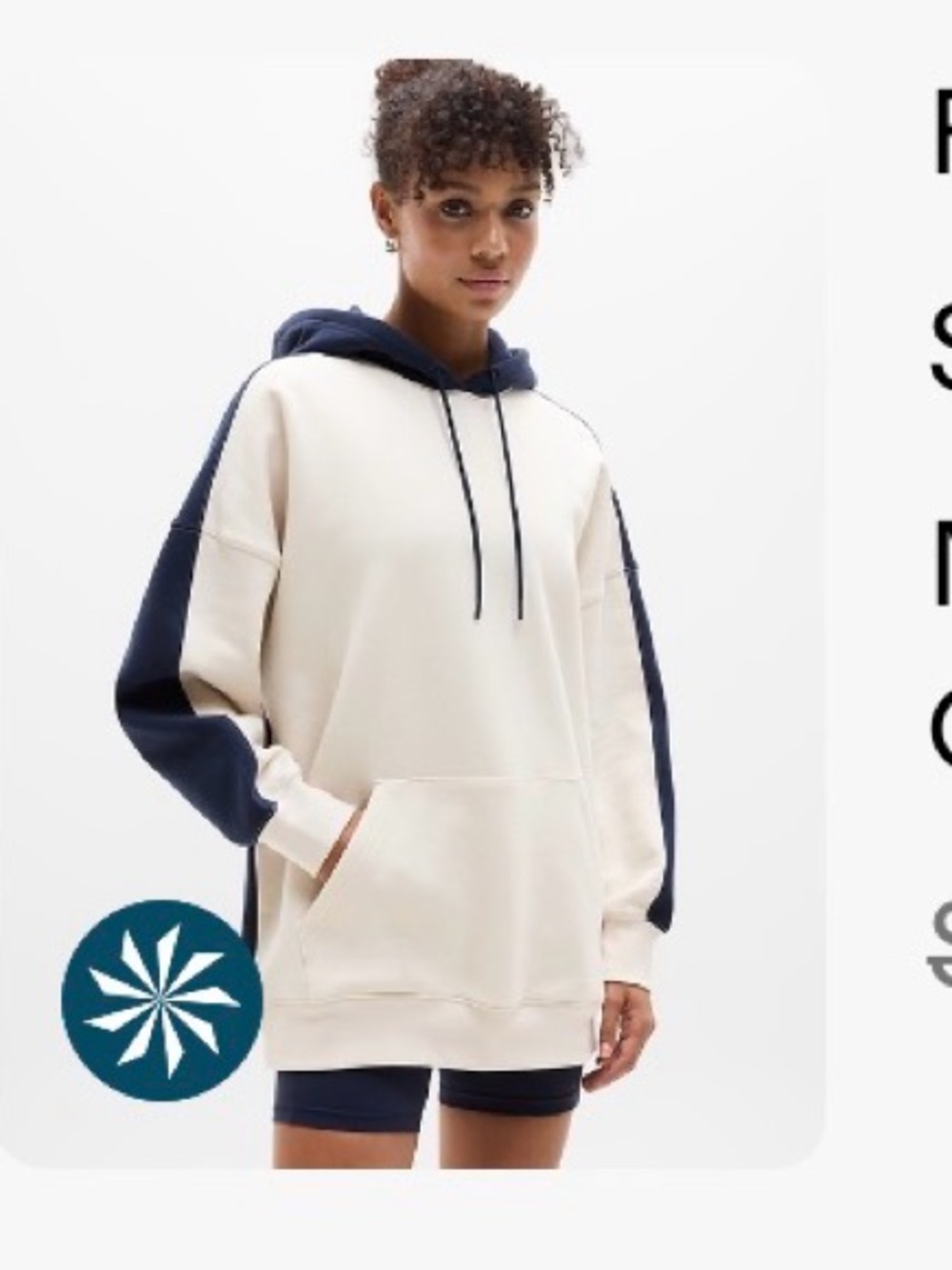 Athleta Forever Fleece Cream and Navy Colorblock Hoodie